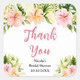 Tropical Jungle Floral Bridal Shower Thank You Vierkante Sticker