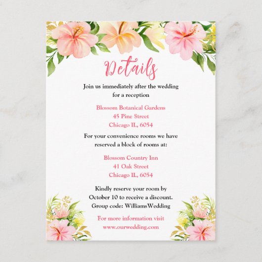 Tropical Jungle Floral Wedding Details Informatiekaartje (Voorkant)