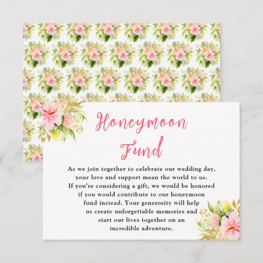 Tropical Jungle Floral Wedding Honeymoon Fund Informatiekaartje (Voorkant / Achterkant)