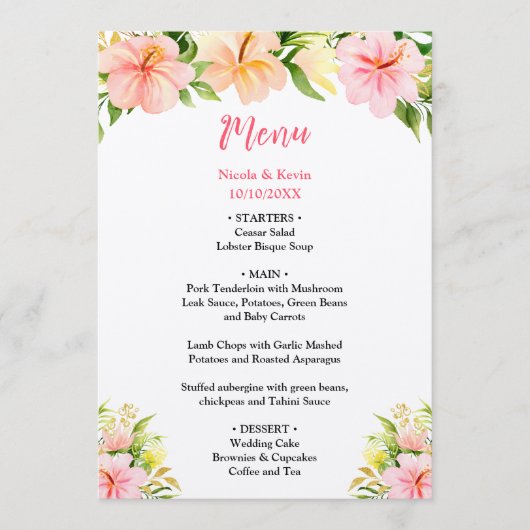 Tropical Jungle Floral Wedding Menu (Voorkant)