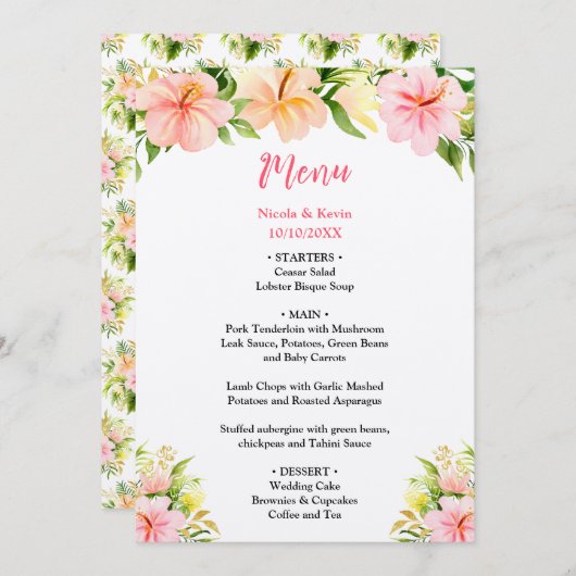 Tropical Jungle Floral Wedding Menu (Voorkant / Achterkant)
