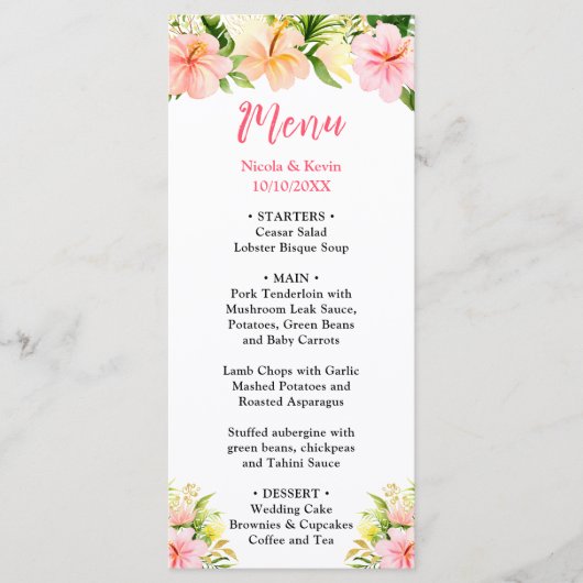 Tropical Jungle Floral Wedding Menu (Voorkant)