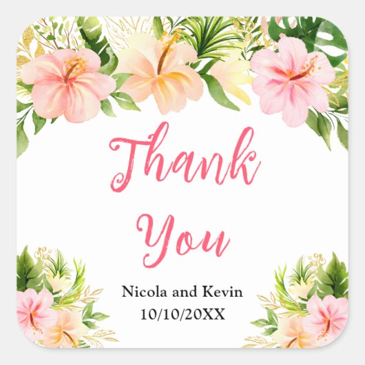 Tropical Jungle Floral Wedding Thank You Vierkante Sticker (Voorkant)