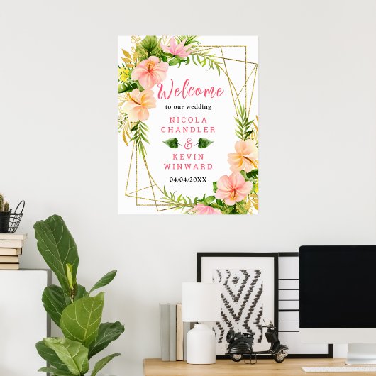 Tropical Jungle Floral Wedding Welcome Sign Poster (Thuiskantoor)