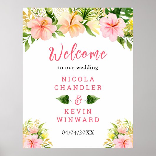 Tropical Jungle Floral Wedding Welcome Sign Poster (Voorkant)
