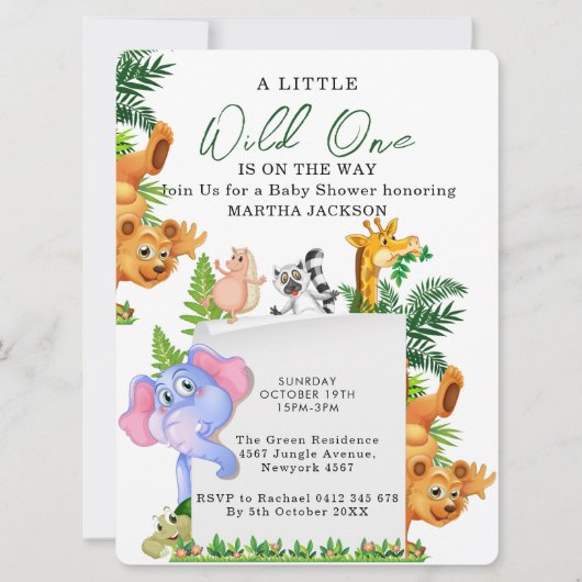 Tropical Jungle Safari Animals Boy Baby Shower  Kaart (Voorkant)