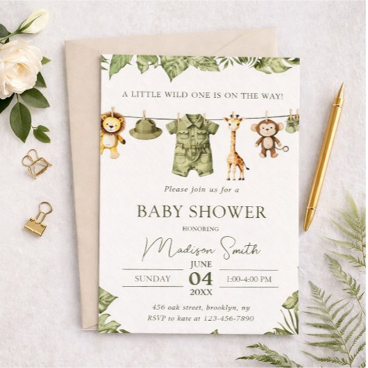 Tropical Jungle Safari Animals Boy Baby Shower Kaart