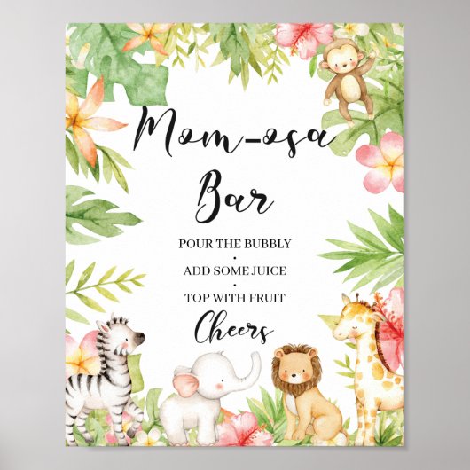 Tropical Jungle Safari Animals Mom-osa Bar Sign Poster (Voorkant)