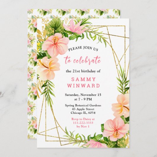 Tropical Jungle with Foliage Birthday Kaart (Voorkant / Achterkant)