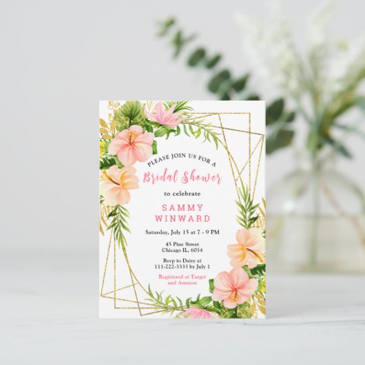 Tropical Jungle with Foliage Bridal Shower Briefkaart (Staand voorkant)