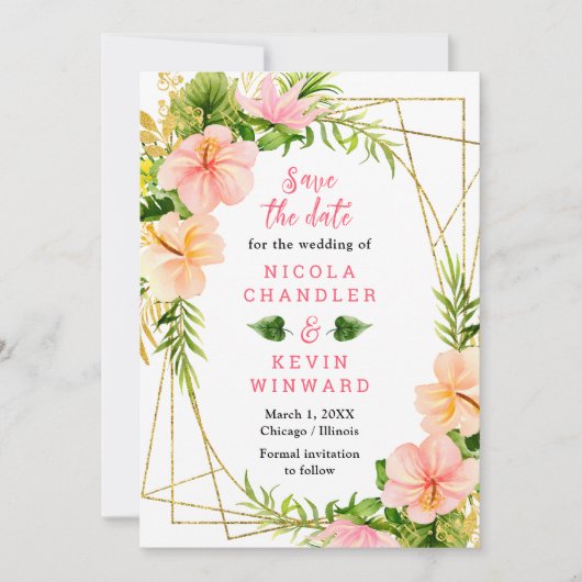 Tropical Jungle with Foliage Wedding Save The Date (Voorkant)
