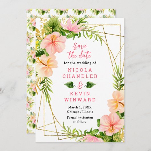 Tropical Jungle with Foliage Wedding Save The Date (Voorkant / Achterkant)