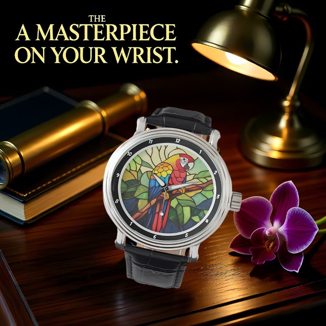 Tropical Kaleidoscope" - Stained Glass Parrot Horloge (Creator heeft geüpload)