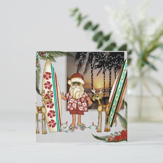 Tropical Kerstman Party uitnodiging (Staand voorkant)