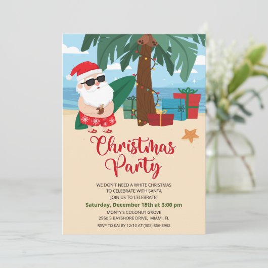Tropical Kerstman Party uitnodiging (Staand voorkant)
