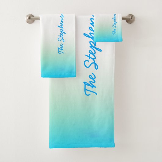 TROPICAL Koel Blauw Wit Verloop met Blauwe Tekst Bad Handdoek (Insitu)