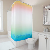 TROPICAL Koel Blauw Wit Verloop met Blauwe Tekst Douchegordijn (In situ)