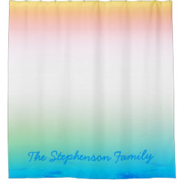 TROPICAL Koel Blauw Wit Verloop met Blauwe Tekst Douchegordijn