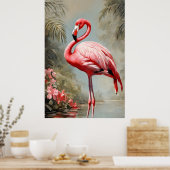 Tropical Lake Side Roze Flamingo  Poster (Keuken)