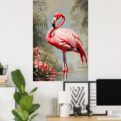 Tropical Lake Side Roze Flamingo  Poster (Thuiskantoor)