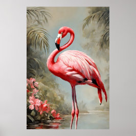 Tropical Lake Side Roze Flamingo  Poster