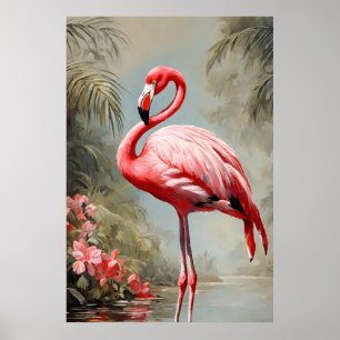 Tropical Lake Side Roze Flamingo  Poster