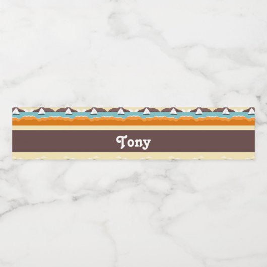 Tropical landscape with yacht pattern waterfles etiket (Enkel label)