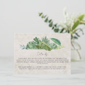 Tropical Leaf Aged Paper Beach Destination Wedding Informatiekaartje (Staand voorkant)