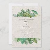 Tropical Leaf Aged Paper Beach Destination Wedding Kaart (Voorkant)