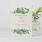 Tropical Leaf Aged Paper Beach Destination Wedding Kaart (Staand voorkant)