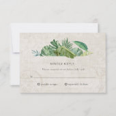 Tropical Leaf Aged Paper Beach Destination Wedding RSVP Kaartje (Voorkant)