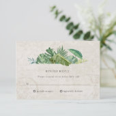 Tropical Leaf Aged Paper Beach Destination Wedding RSVP Kaartje (Staand voorkant)