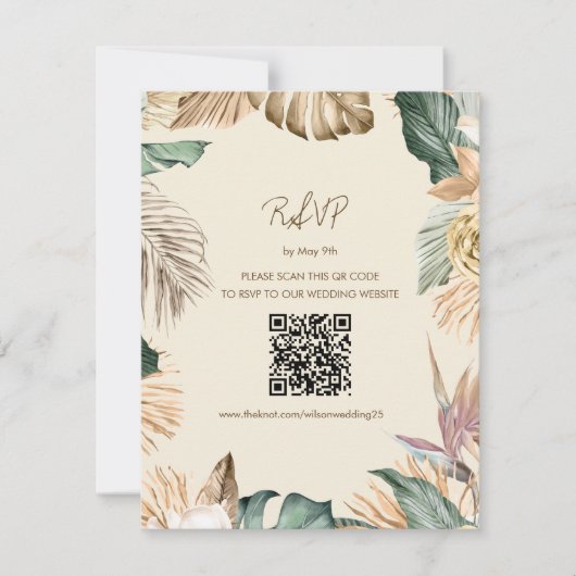Tropical Leaf Beach RSVP-kaart met QR-code RSVP Kaartje (Voorkant)