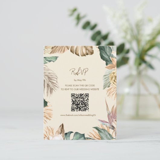 Tropical Leaf Beach RSVP-kaart met QR-code RSVP Kaartje (Staand voorkant)
