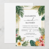 Tropical Leaf Border Wedding Kaart (Voorkant / Achterkant)