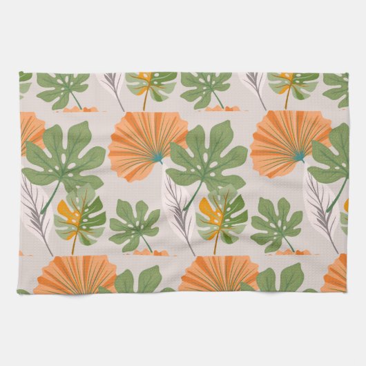 Tropical Leaf Composition in Orange and Green Theedoek (Horizontaal)