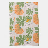 Tropical Leaf Composition in Orange and Green Theedoek (Verticaal)