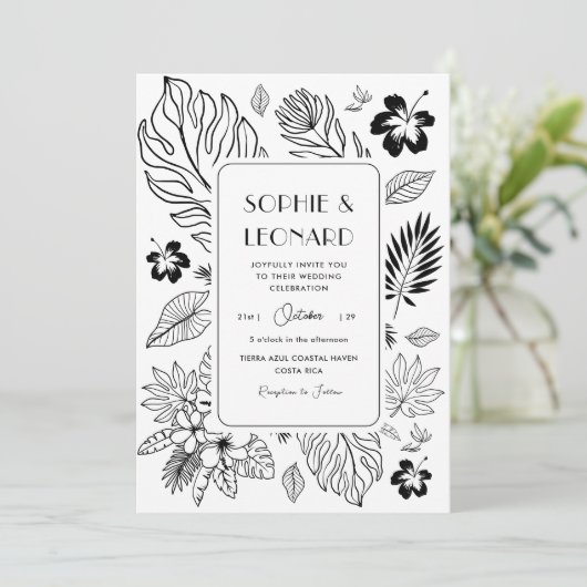 Tropical Leaf Exotic Beach Destination Wedding Kaart (Staand voorkant)