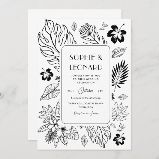 Tropical Leaf Exotic Beach Destination Wedding Kaart (Voorkant / Achterkant)