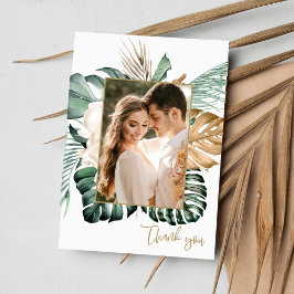 Tropical Leaf Foto Strand Bruiloft Dank u Bedankkaart