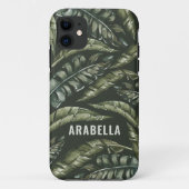 Tropical leaf gepersonaliseerde naam en initiaal Case-Mate iPhone case (Achterkant)