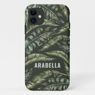 Tropical leaf gepersonaliseerde naam en initiaal Case-Mate iPhone case