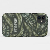 Tropical leaf gepersonaliseerde naam en initiaal Case-Mate iPhone case (Achterkant (horizontaal))