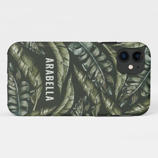 Tropical leaf gepersonaliseerde naam en initiaal Case-Mate iPhone case (Achterkant (horizontaal))