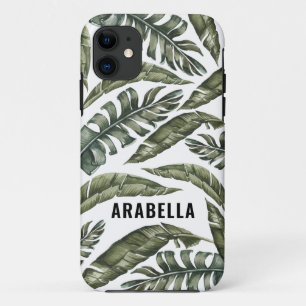 Tropical leaf gepersonaliseerde naam en initiaal Case-Mate iPhone case