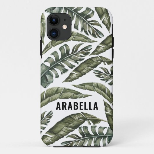 Tropical leaf gepersonaliseerde naam en initiaal Case-Mate iPhone case (Achterkant)
