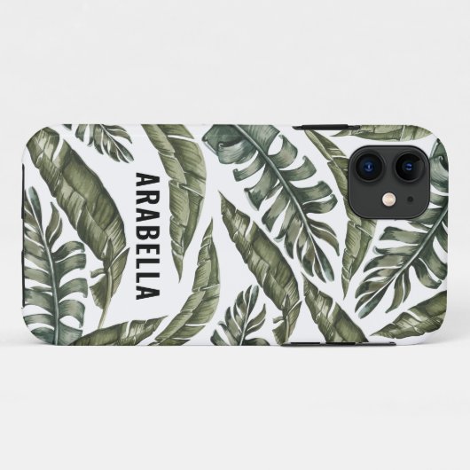 Tropical leaf gepersonaliseerde naam en initiaal Case-Mate iPhone case (Achterkant (horizontaal))