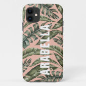 Tropical leaf gepersonaliseerde naam en initiaal Case-Mate iPhone case (Achterkant)