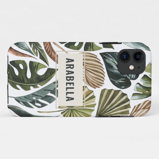 Tropical leaf gepersonaliseerde naam en initiaal Case-Mate iPhone case (Achterkant (horizontaal))