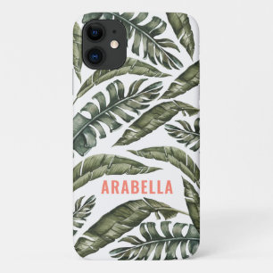 Tropical leaf gepersonaliseerde naam en initiaal Case-Mate iPhone case